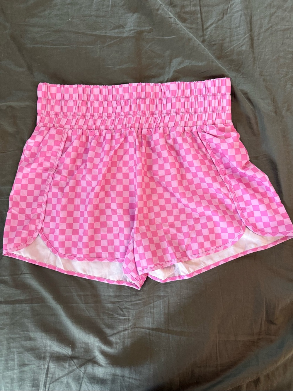 Pink Lily Pink Checkerboard High-Waist Athletic Shorts